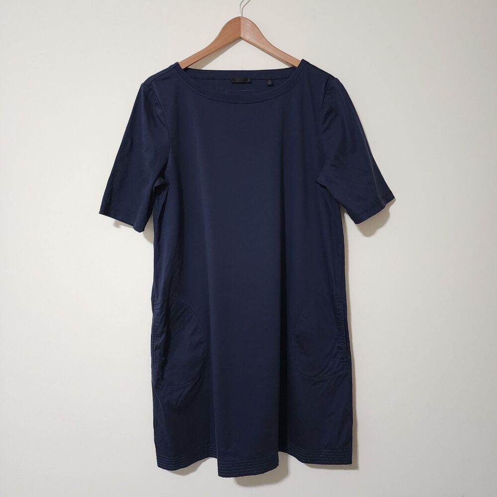 ATM Anthony Thomas Melillo T-Shirt Dress Womens L Navy Blue Cotton Pockets EUC